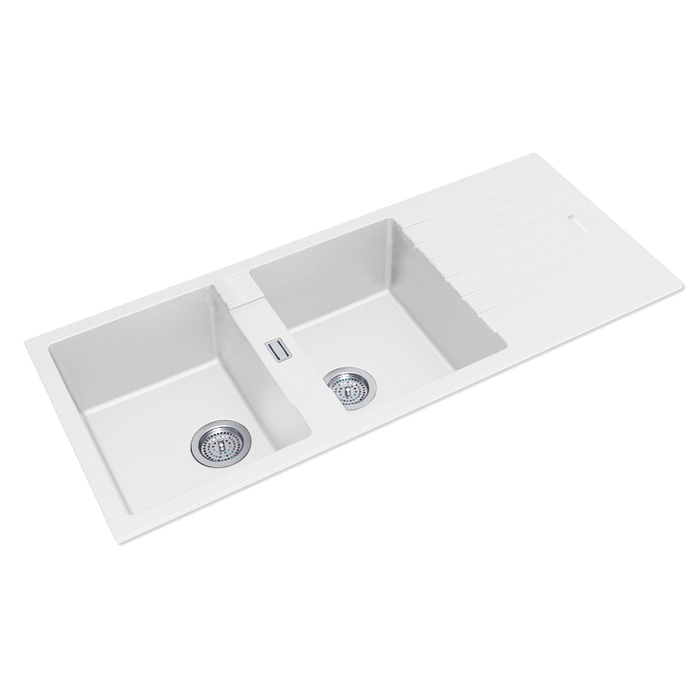 1160*500*200mm Black/White Granite Quartz Stone Sink Double Bowls Drainboard Kitchen Sink - HD reno