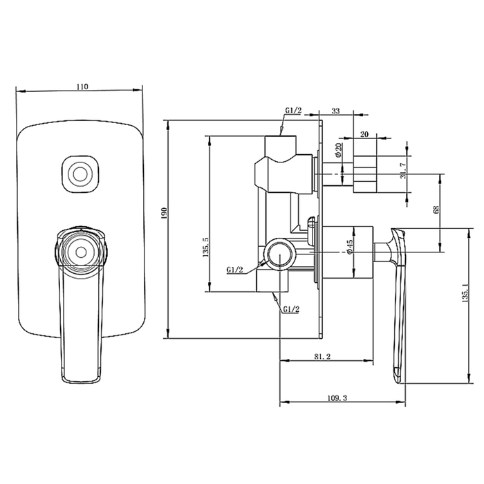 Aquaperla Norico Esperia Solid Brass  Lever Operation With Diverter Wall Mixer
