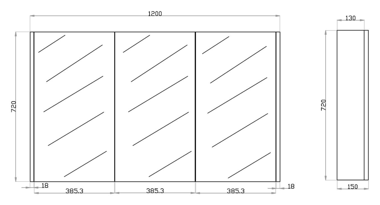 600-1500*720*150mm Poseidon Wood Grain Dark Oak PVC Filmed On High Density MDF Board Rectangle Shaving Cabinet