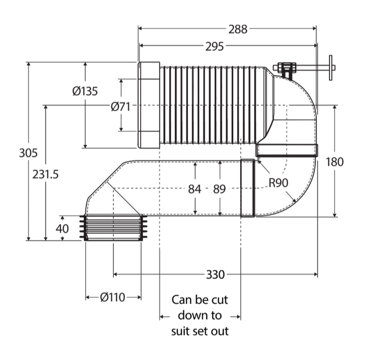 S Trap Extended Pipe for all BTW Suites