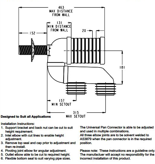 Long Reach Pan Connector - Toilet Set Out Extender Suitable S Trap Installation - HD reno