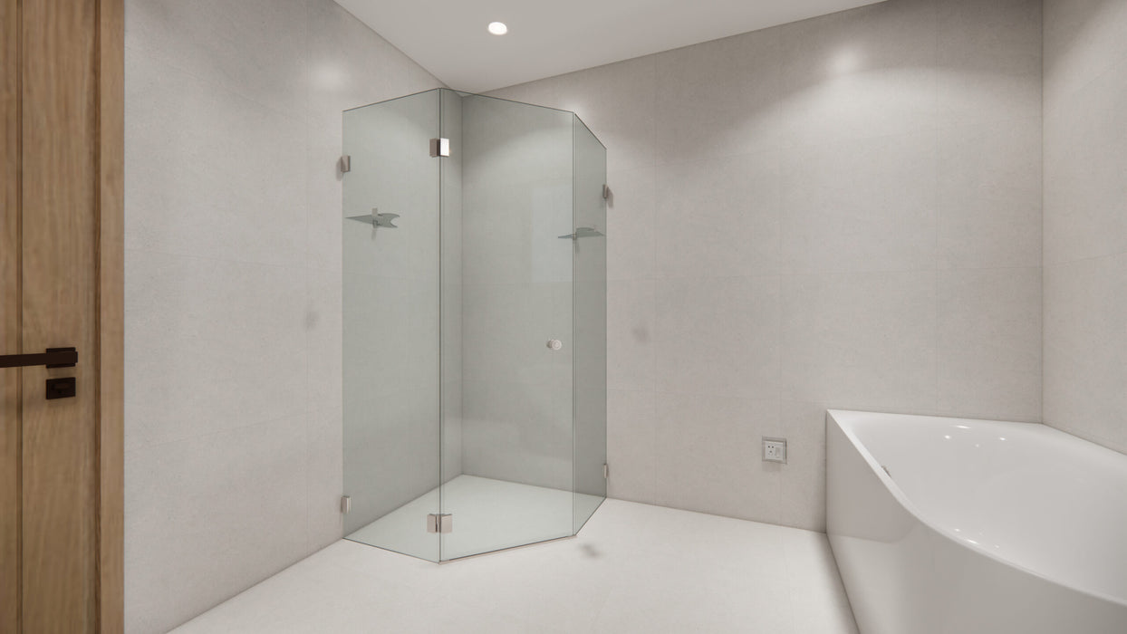 900-1200*1900mm Diamond Knob Handle Pivot Door Frameless And Corner Glass Shelf Shower Screen