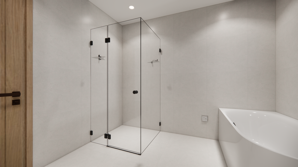 800-1200*1900mm Square Knob Handle Frameless And Corner Glass Shelf Shower Screen