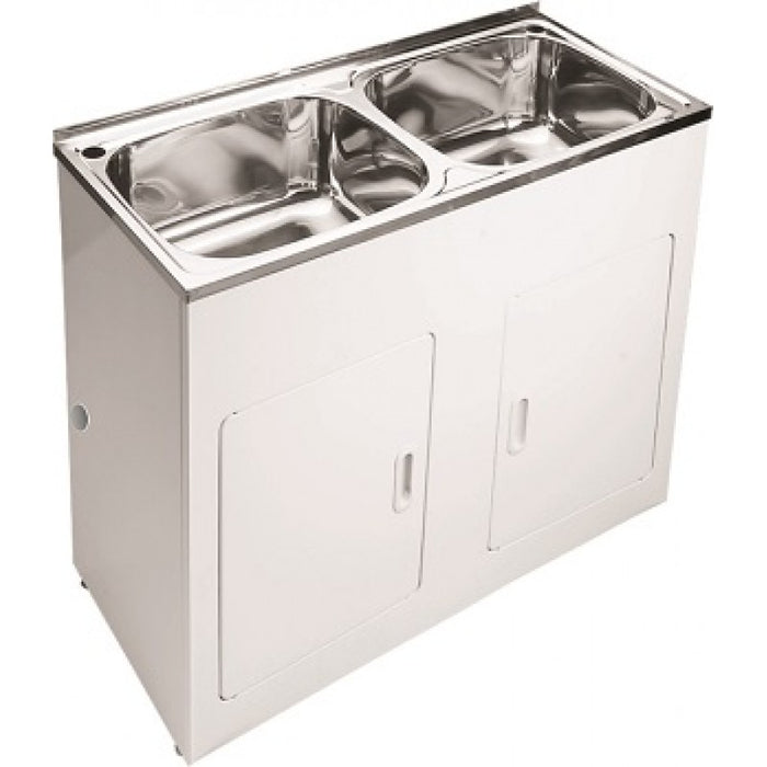 1160*500mm (45L+45L) White Double Metal Laundry Tub Cabinet With 304 Stainless Steel Sink
