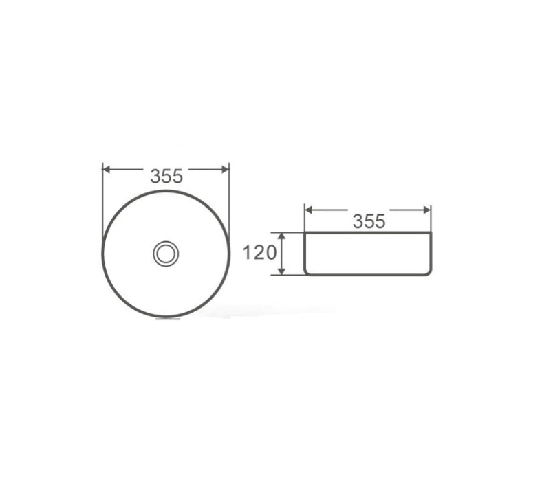 355*355*120mm Round Matt White Ceramic Above Counter Basin