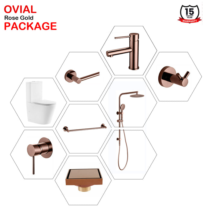 Ovial Round Rose Gold Bathroom Package Toilet Mixer Shower Spout Accessory