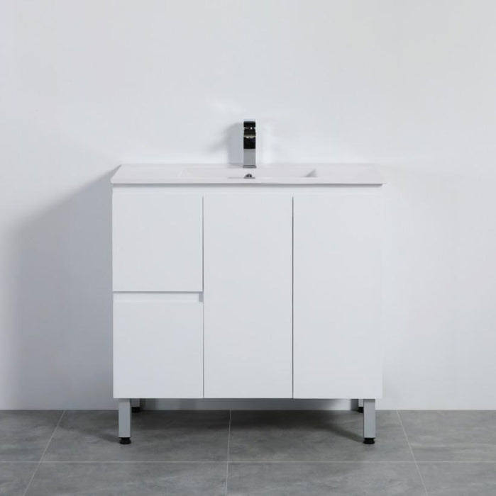 900-1500*460mm Poly White Bathroom Left/Right Drawer Freestanding With Legs Vanity - HD reno