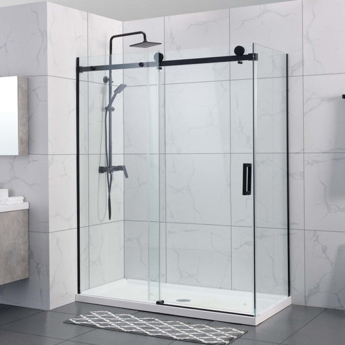 1180-2000x2000mm L Shape Sliding Frameless Black Square Rail Handle 10mm Glass Shower Screens - HD reno