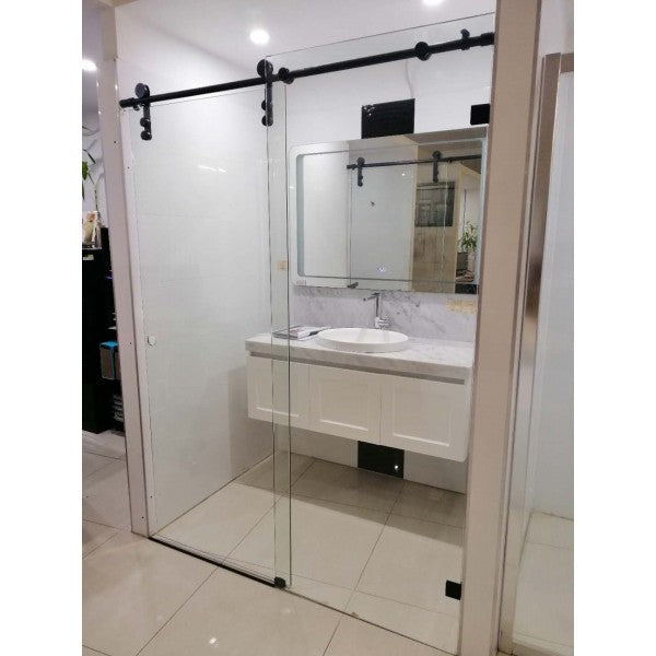 980-1750mm SIMA Wall to Wall Sliding Door Frameless Matt Black Fittings 10mm Tempered Glass Shower Screen