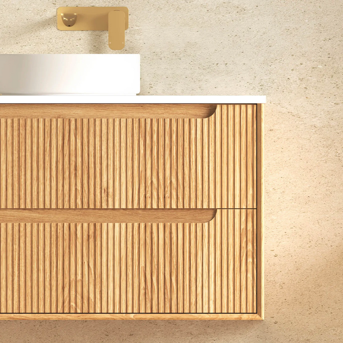 600-1500*550*460mm OTTI Byron Fluted Woodland Oak High Moisture Resistant Plywood Bathroom Cabinet Wall Hung Vanity