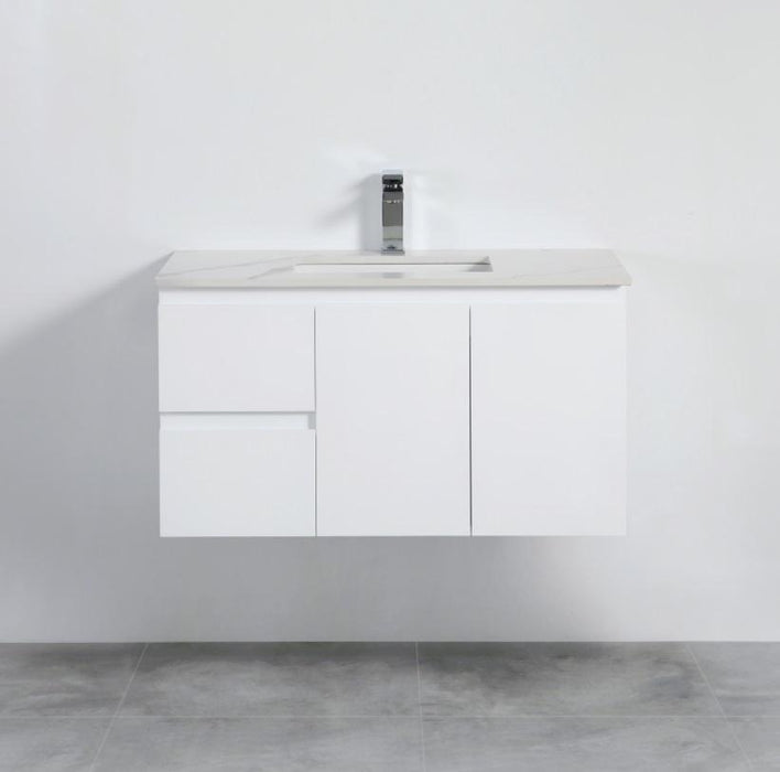 900-1500*460mm Poly White Bathroom Left/Right Drawer Wall Hung Vanity - HD reno