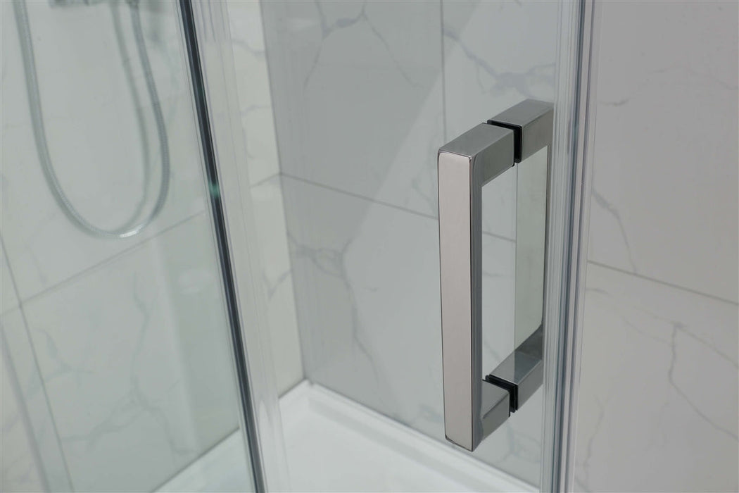 1180-2000x2000mm L Shape Sliding Frameless Brushed Bronze Square Rail Handle 10mm Glass Shower Screens