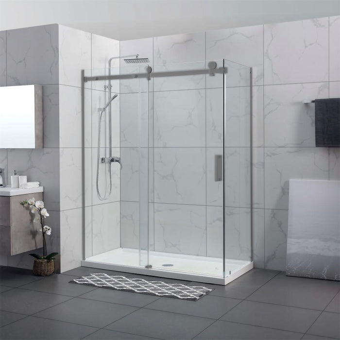 1180-2000x2000mm L Shape Sliding Frameless Gunmetal Grey Square Rail Handle 10mm Glass Shower Screens - HD reno