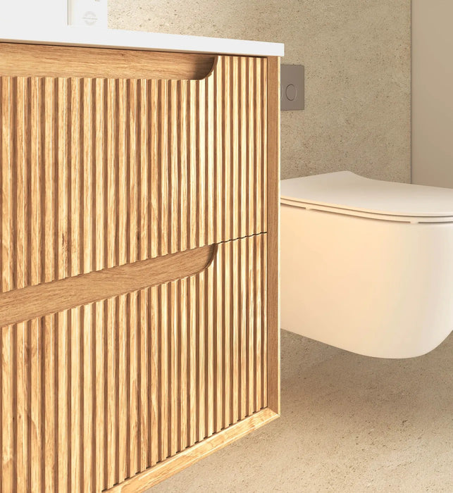 600-1500*550*460mm OTTI Byron Fluted Woodland Oak High Moisture Resistant Plywood Bathroom Cabinet Wall Hung Vanity