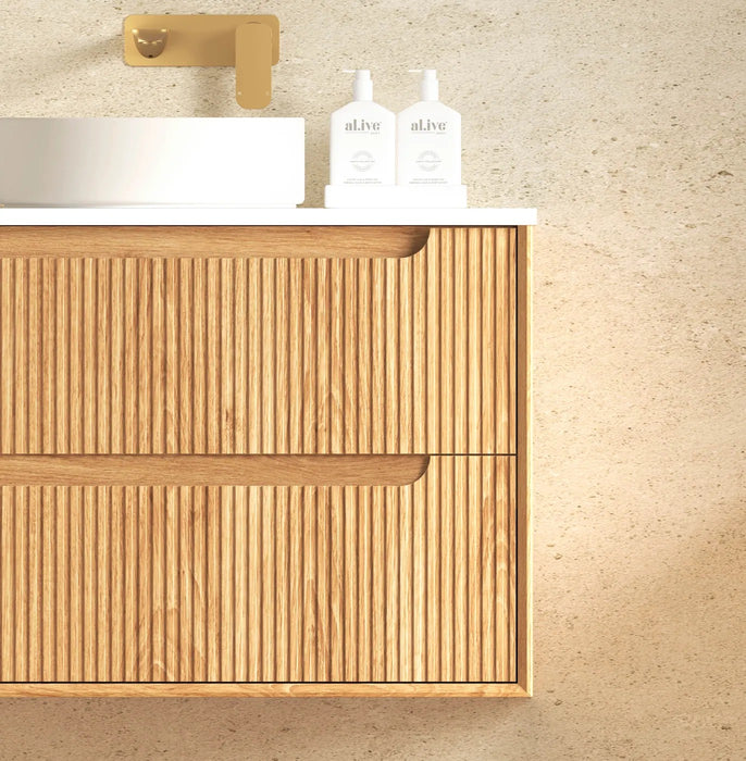 600-1500*550*460mm OTTI Byron Fluted Woodland Oak High Moisture Resistant Plywood Bathroom Cabinet Wall Hung Vanity