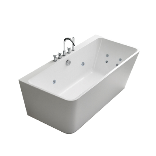 FS37 1700mm Gloss White/Black Rectangle 10 Jets Back to Wall Freestanding Spa Bath - HD reno