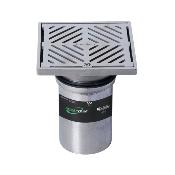 150mm Square Floor Waste Arrestor (suits 100mm pipe) (Heel Proof) - 304 316 - HD reno