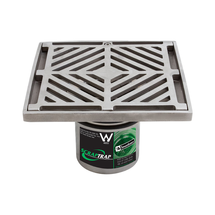 200mm Square Floor Waste Arrestor Suits 100mm DWV HDPE Pipe - 304 316 - HD reno