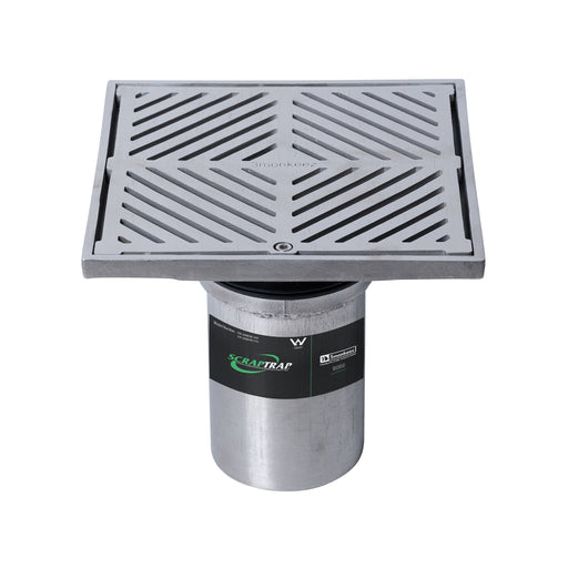 200mm Square Floor Waste Arrestor (suits 100mm pipe) (Heel Proof) - 304 316 - HD reno