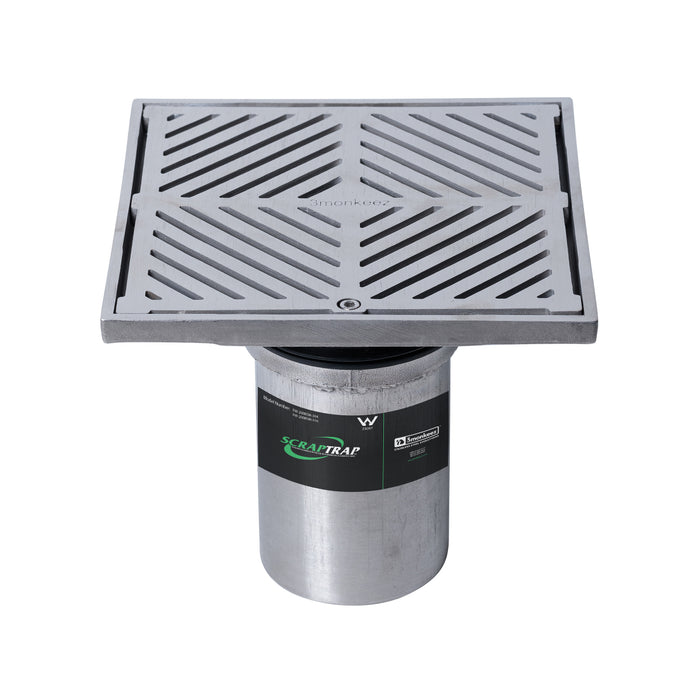 200mm Square Floor Waste Arrestor (suits 100mm pipe) (Heel Proof) - 304 316 - HD reno