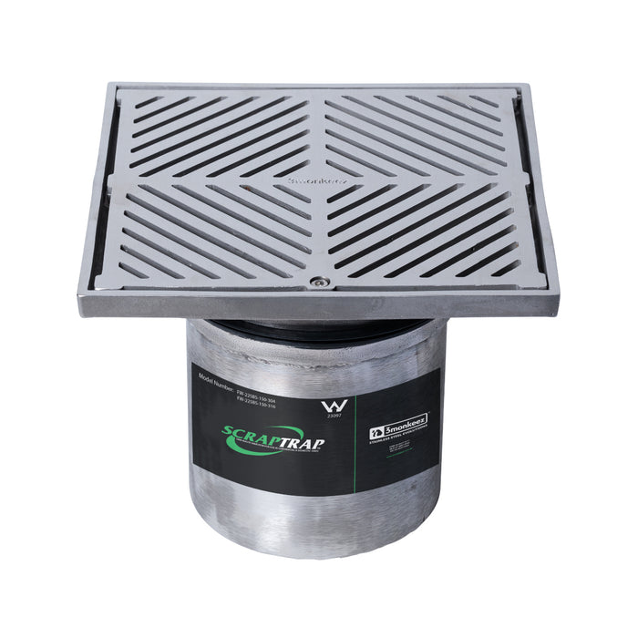 225mm Square Floor Waste Arrestor (suits 100mm pipe) (Heel Proof) - 304 316 - HD reno