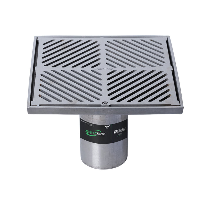 250mm Square Floor Waste Arrestor (suits 100mm pipe) (Heel Proof) - 304 316 - HD reno