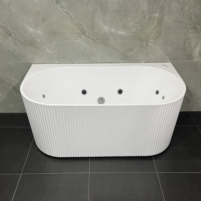 1500-1700*750mm Broadway Mallorca Fluted 10 Jets Matt White/Gloss White/Matt Black Back To Wall Spa Bathtub