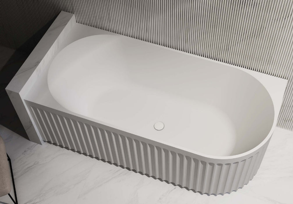 1500/1700mm ABS Roma Riva Gloss or Matt White Oval Sharp Flute Profile Corner Bathtub - HD reno