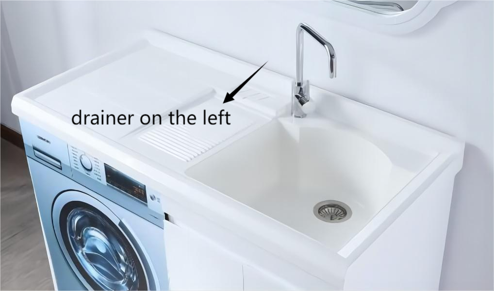 1250*600*925mm White PVC Water Resitant Laundry Tub Cabinet With Polymarble Top
