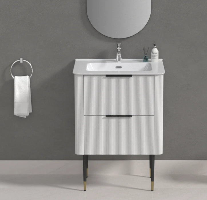 600-1500mm SUN Slim-Line Curved White Fluted Wall Hung Vanity Cabinet Only