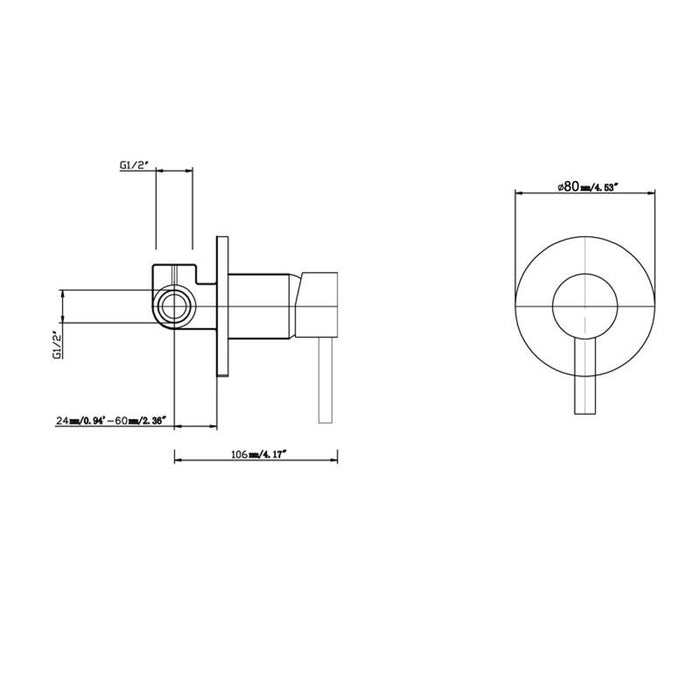 Aquaperla Lucid Pin Matt Black Solid Brass Round Black Shower/Bath Wall Mixer - HD reno