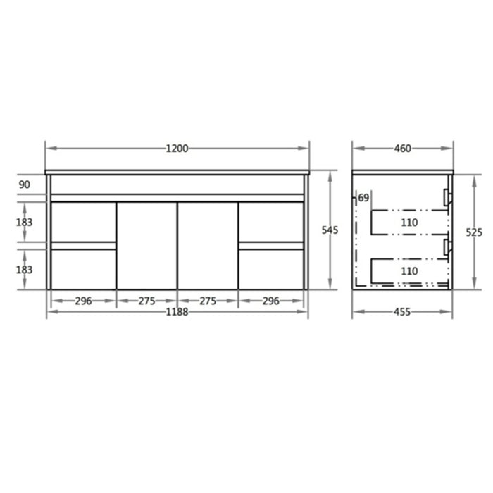 900-1800*460mm Bathroom Vanity Standard PVC Gloss White Wall Hung Vanity - HD reno