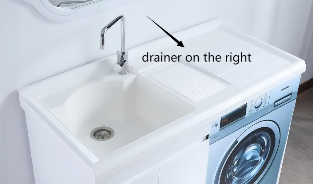 1250*600*925mm White PVC Water Resitant Laundry Tub Cabinet With Polymarble Top