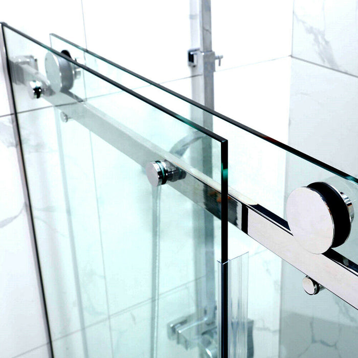 870-1180x2000mm Sliding L Shape Frameless Brushed Nickel 10mm Glass Embedded Circle Handle Shower Screens - HD reno