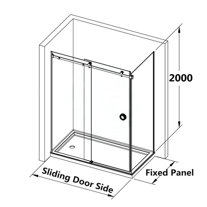 870-1180x2000mm Sliding L Shape Frameless Chrome 10mm Glass Embedded Circle Handle Shower Screens - HD reno