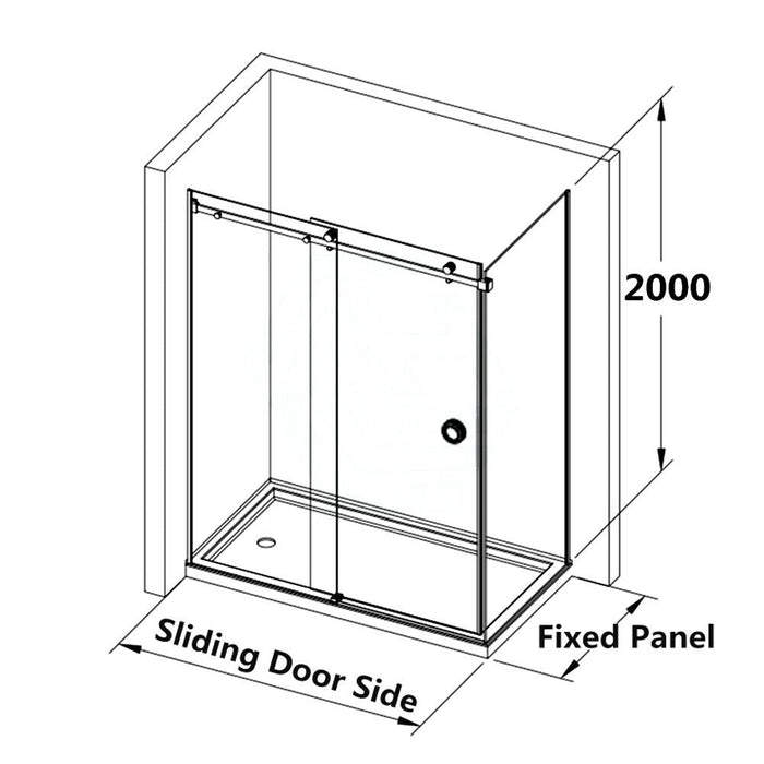 870-1180x2000mm Sliding L Shape Frameless Brushed Bronze 10mm Glass Embedded Circle Handle Shower Screens