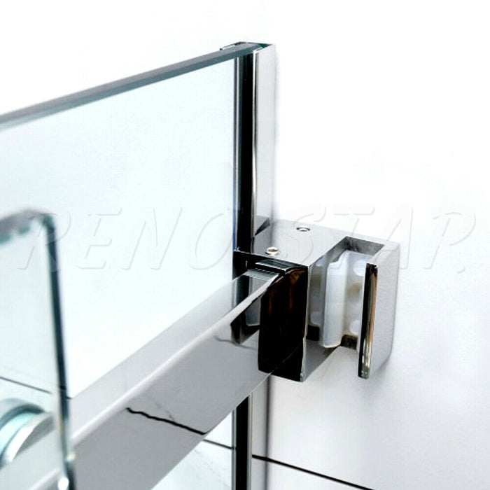 870-1180x2000mm Sliding L Shape Frameless Black 10mm Glass Embedded Circle Handle Shower Screens