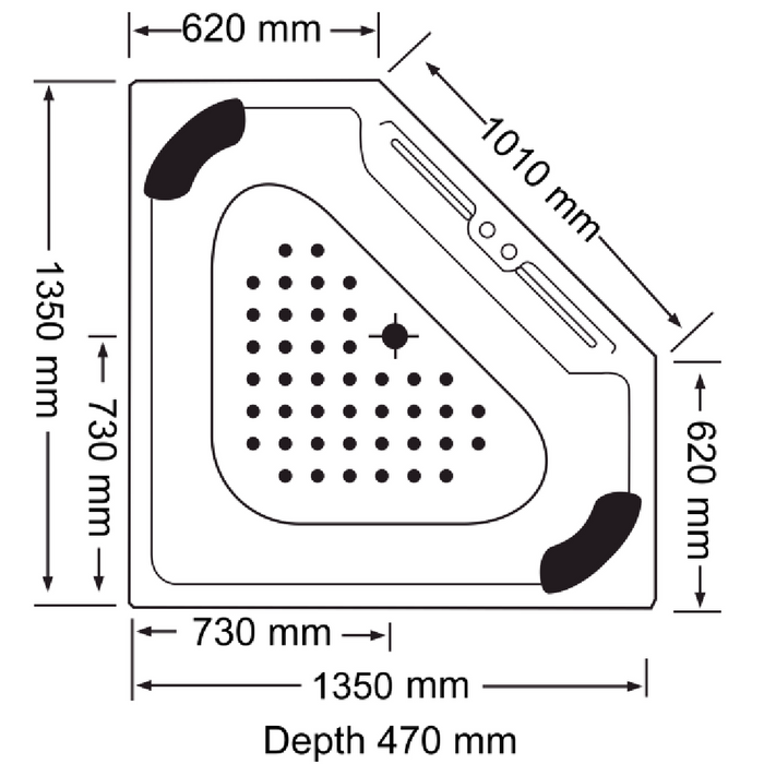 1350*1350*470mm Villena Spa Bath Tub 6/10/14 Jets Acrylic Drop in Corner - HD reno