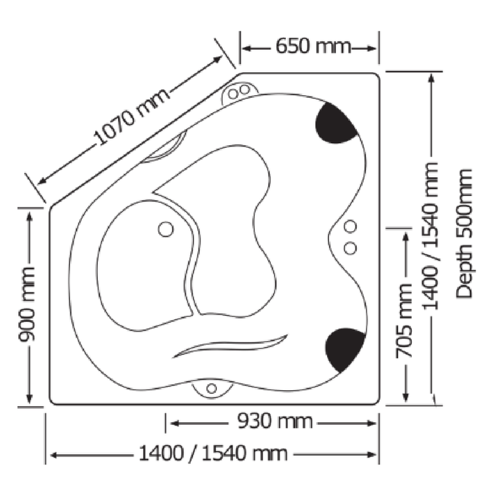 1400*1400/1540*1540*500mm Karmen Spa Bath Tub 28 Jets Acrylic Drop in Corner - HD reno