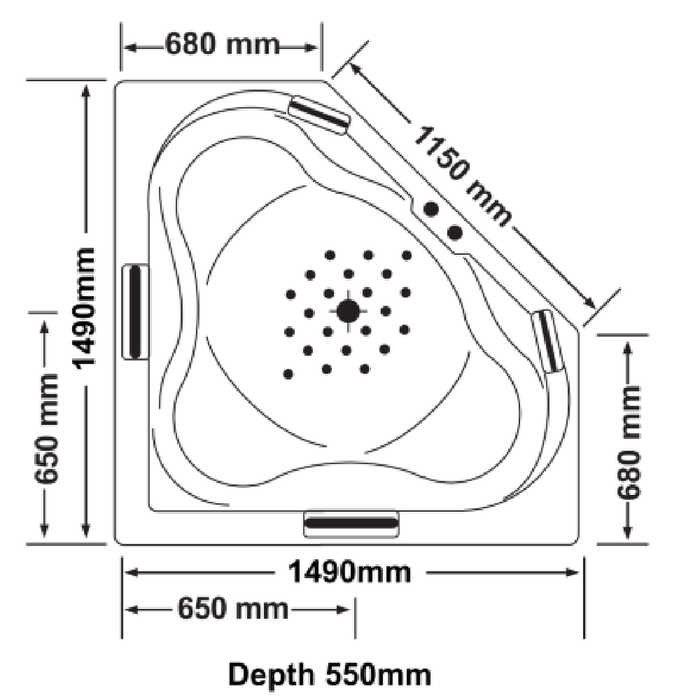 1490*1490*550mm Alhambra Spa Bath Tub 7/11/15 Jets Acrylic Drop in Corner - HD reno