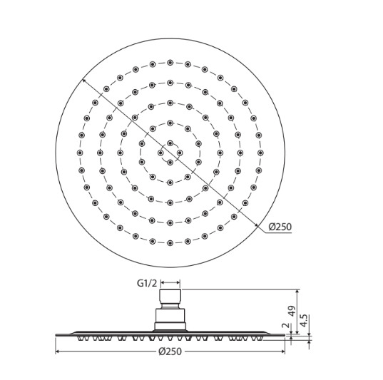 250mm FIE KAYA Round Shower Head Overhead Rain Shower