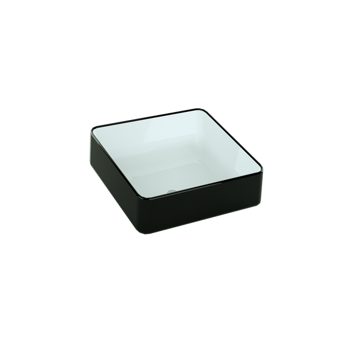 370x370x140mm ABS Stella Gloss White/Matt Black Ceramic Soft Square Semi-Inset Basin - HD reno