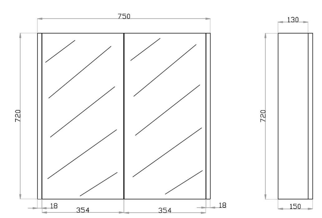 600-1500*720*150mm Poseidon Wood Grain White Oak PVC Filmed On High Density MDF Board Rectangle Shaving Cabinet