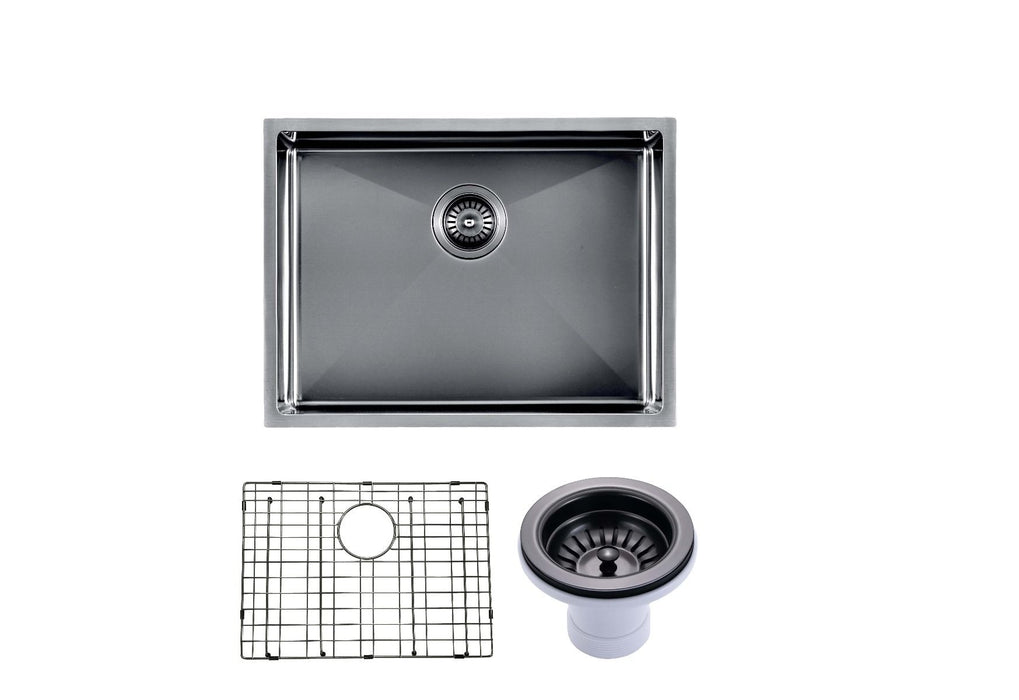 600*450*230mm Gun Metal Undermount Top Single Bowl Kitchen Stainless Steel Sink - HD reno