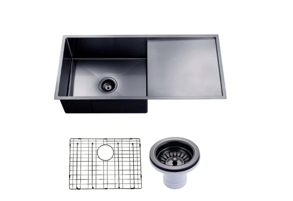960*450*230mmm Round Corner Stainless Steel Gun Metal Single Bowl Kitchen Sink - HD reno