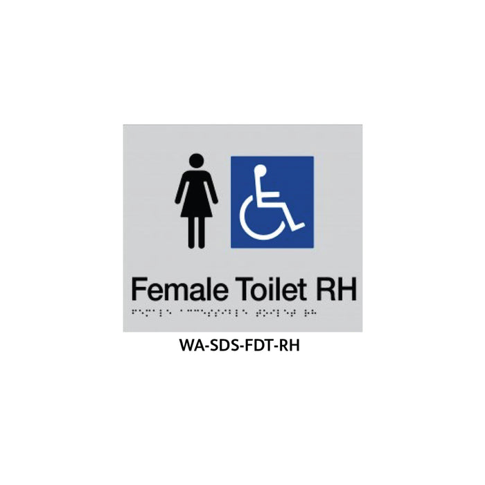 Braille Sign Female Disabled Toilet RHS (Silver) - HD reno