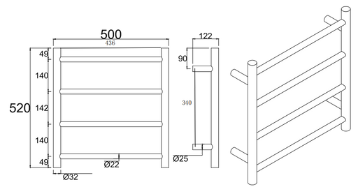 4 Bars Round Chrome Stainless Steel Electric Heated Towel Rack - HD reno