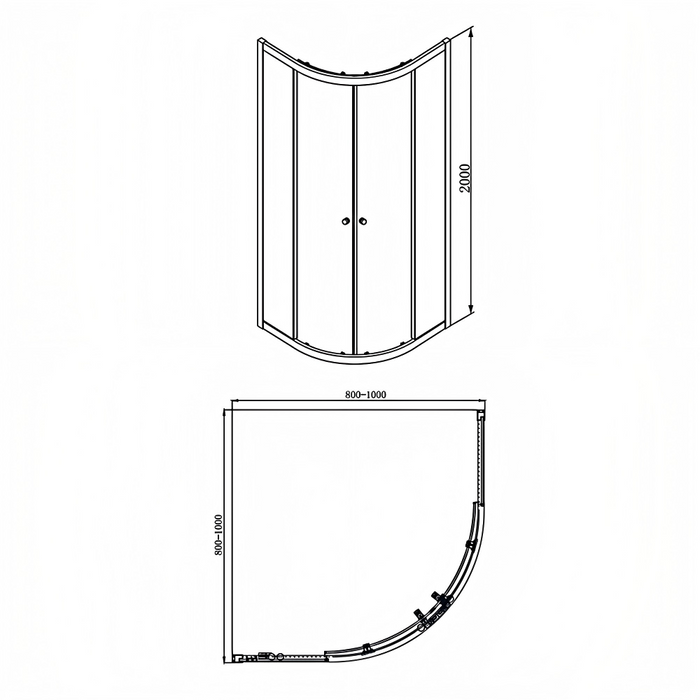 800/900/1000mm Covey Semi-Frameless Curved Double Sliding Doors 6mm Tempered Glass Shower Screens - 2000mm Height