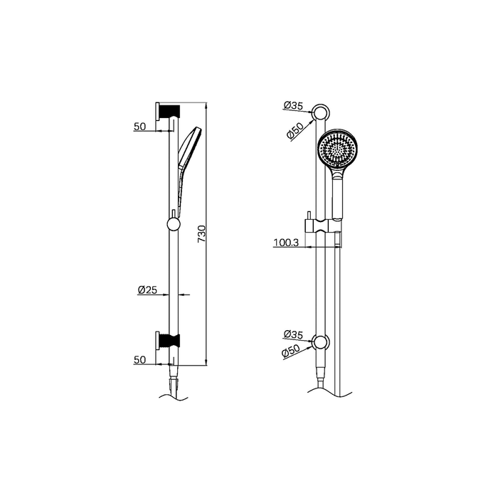 Nero Opal Brass Brushed Nickel/Brushed Gold On Bracket With Air Shower Rail Showers