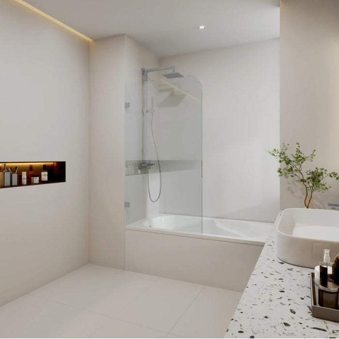 750/900*1500mm 10mm Tempered Glass Frameless Fixed Bathtub Screen With Curved Corner